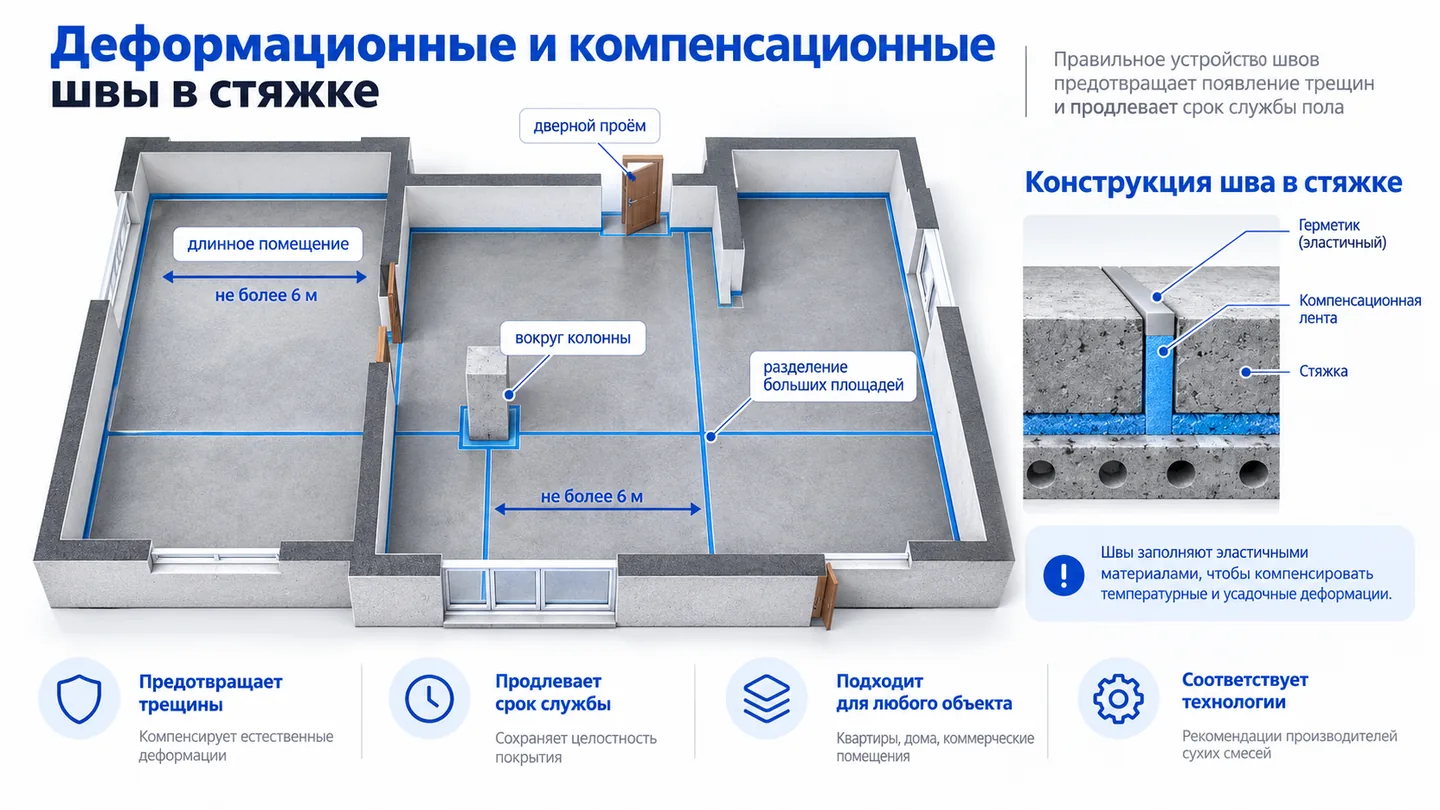 Деформационные и компенсационные швы в стяжке