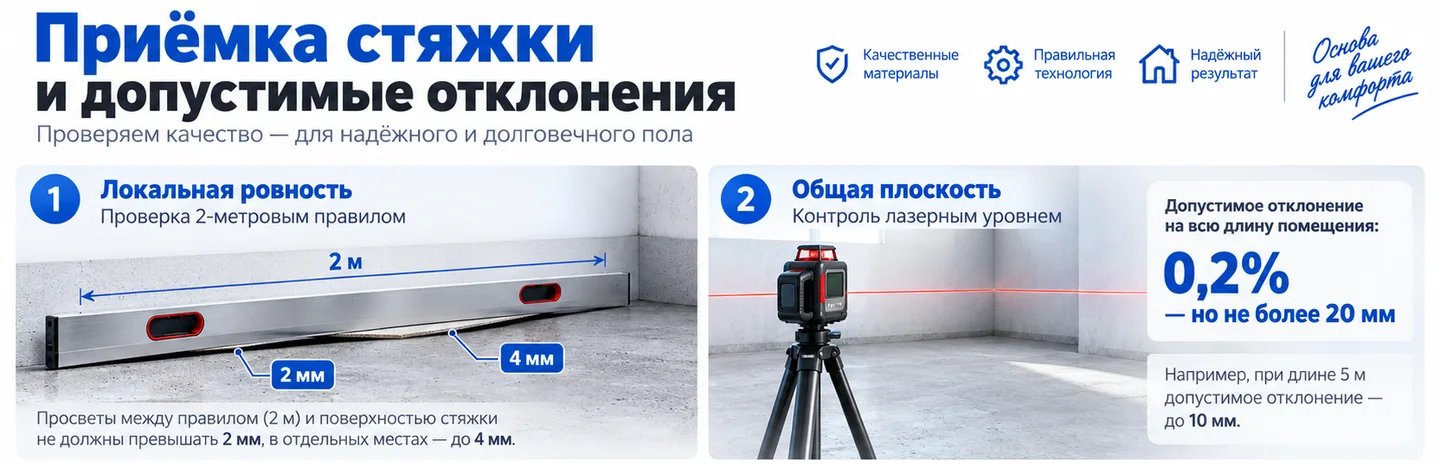 Приёмка стяжки и допустимые отклонения